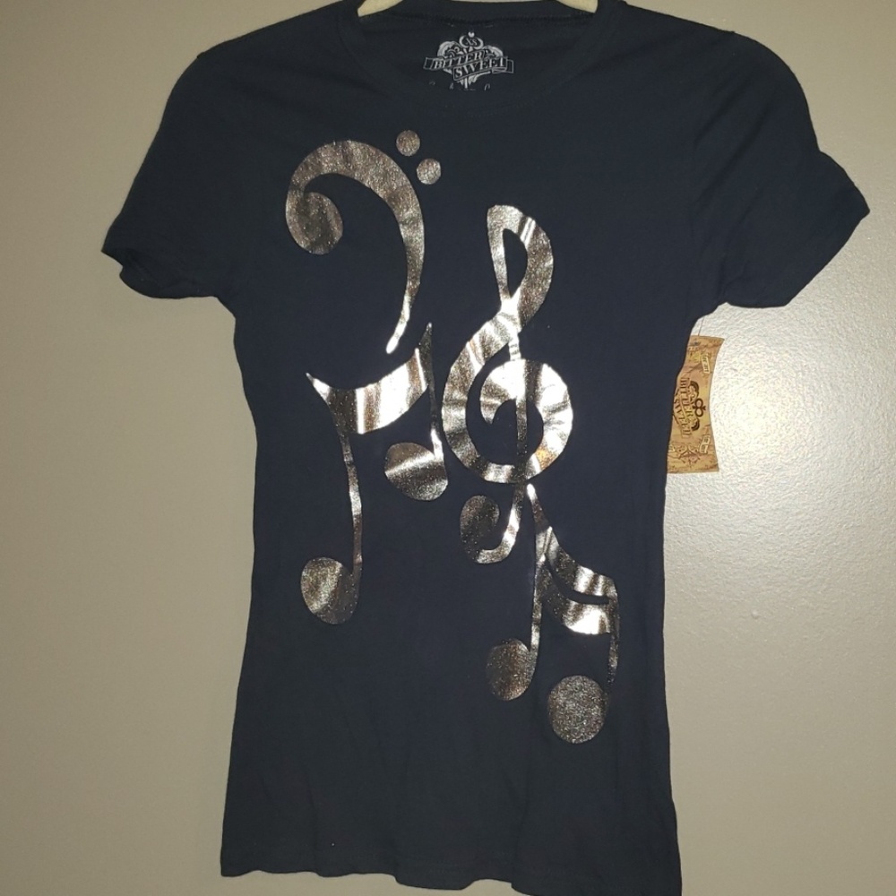 NEW Navy shirt with silver musical accents